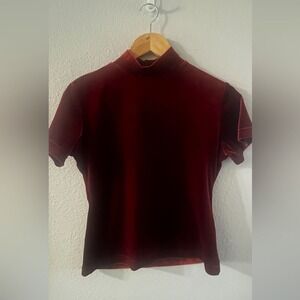 Vintage Jonden Petite SZ Medium Red Maroon Velour Mock Neck Shirt 90s